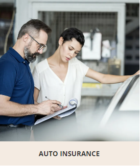 Insurance adjuster and woman looking at her car